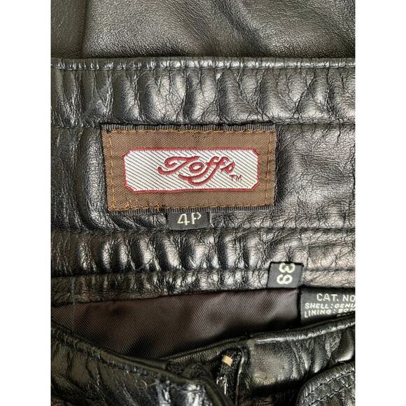 Toffs Leather Pants in Black Size 4P Petite Zip Fly Pleated Tapered Leg Lined - Picture 2 of 5